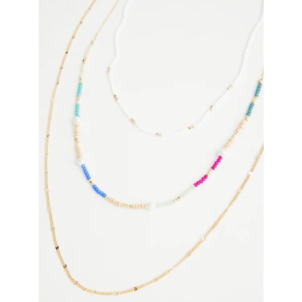 🆕 Gold Tone Colour Block Beaded Layered Necklace NWT New!